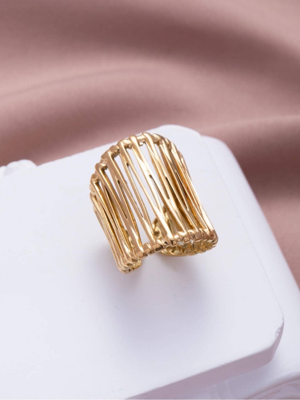 Anthropologie Gold Openwork Cage Band Ring